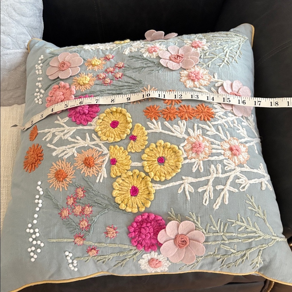 Embroidered Floral Decorative Pillow - Picture 3 of 4